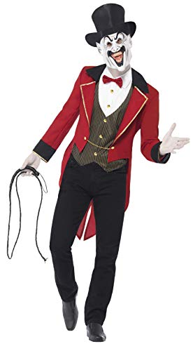 Smiffys Adult Men's Sinister Ringmaster Costume, Jacket, Mock Shirt, Mask and Top Hat, Cirque Sinister, Halloween, Size: L, 44007, Multicolor (Red/Black)