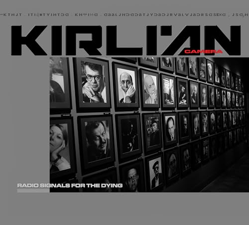 Black and white gallery wall of portraits with red “Camera” text.