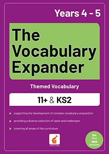 Colourful educational book cover with illustrations, aimed at primary school aged children, vocabulary building.