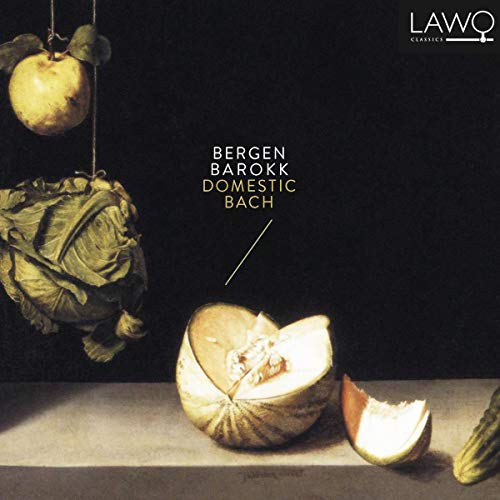 CD cover with hanging fruit and cut melon against a dark background.