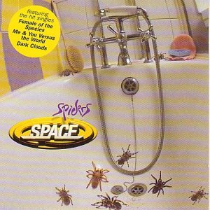 CD cover for "Space - Spiders" featuring a bathtub and plastic spiders.