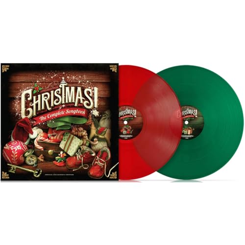 Christmas vinyl record set with red and green translucent discs and cover art.