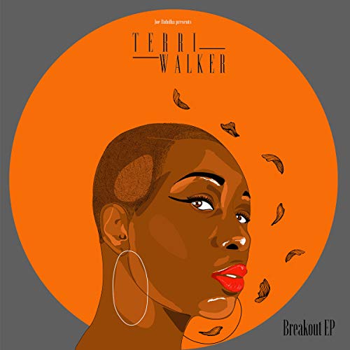 Illustration of Terri Walker’s profile with falling leaves, orange background.
