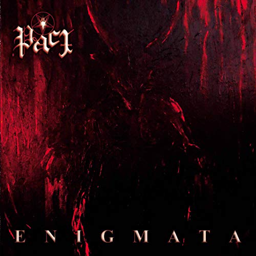 Dark red CD cover for Pact’s “Enigmata” featuring a shadowy, distorted figure.