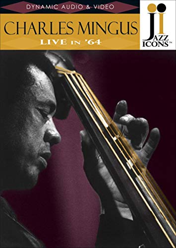 Charles Mingus playing upright bass, DVD cover for “Live In ‘64”.