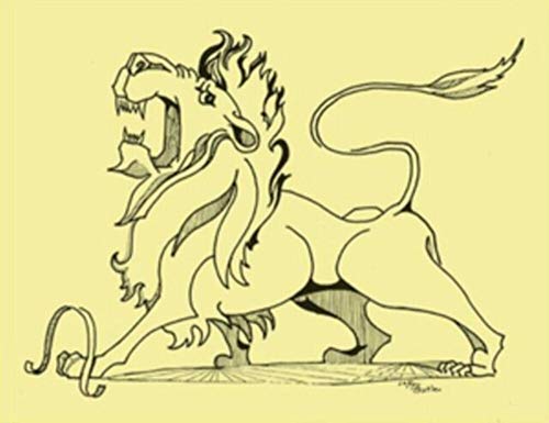 Line drawing of a roaring lion, album cover for Sun Ra vinyl.