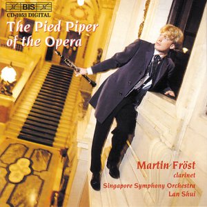 CD cover featuring a man in a suit holding a clarinet in an opera house.