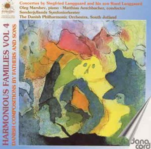 CD cover for Langgaard's "Harmonious Families, Vol. 4" with abstract art.