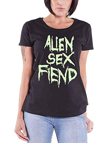 Alien Sex Fiend T Shirt Green Band Logo Official Womens Skinny Fit Black L