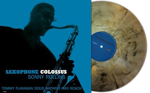 Vinyl record of “Saxophone Colossus” with album cover featuring Sonny Rollins.