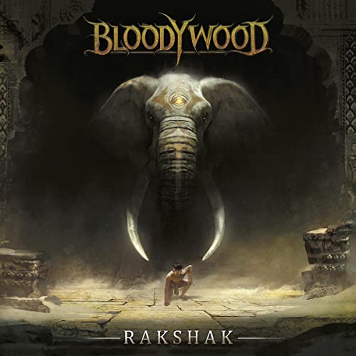 Album cover art featuring a large three-eyed elephant looming over a person in ruins.