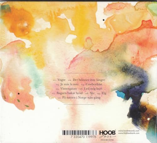 CD back cover with abstract watercolor wash and tracklist in Swedish.