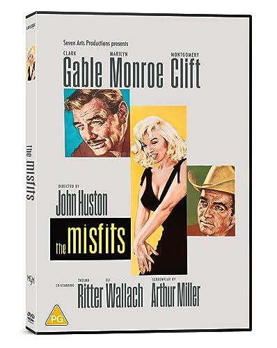 DVD cover for The Misfits featuring illustrations of Clark Gable, Marilyn Monroe, and Montgomery Clift.