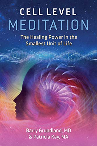 Book cover: “Cell Level Meditation” with a colorful, swirling brain image.