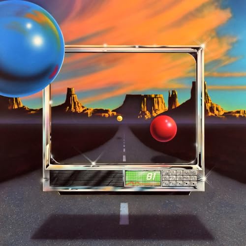 Album cover with a desert landscape displayed on a vintage television.