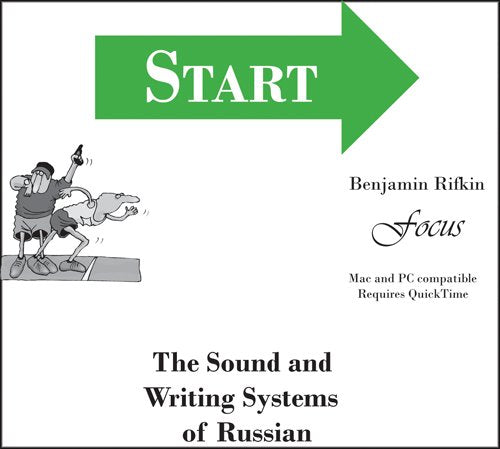 CD-ROM cover with green arrow, cartoon, and text about Russian language systems.