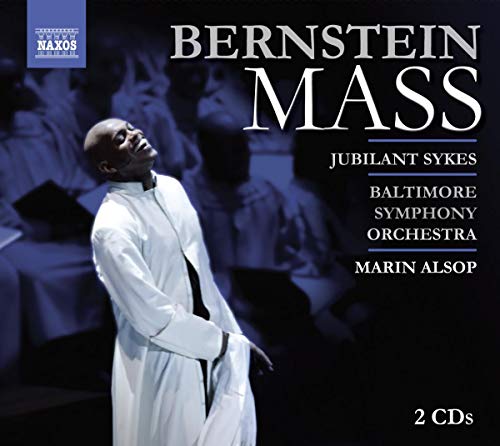 CD cover: Bernstein Mass, featuring a man in white with orchestra.