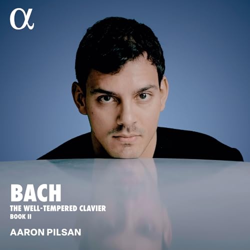CD cover featuring pianist Aaron Pilsan and text “Bach The Well-Tempered Clavier”.