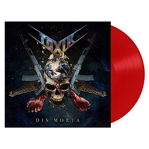 Album cover with skull, weapons, and a red vinyl record beside it.