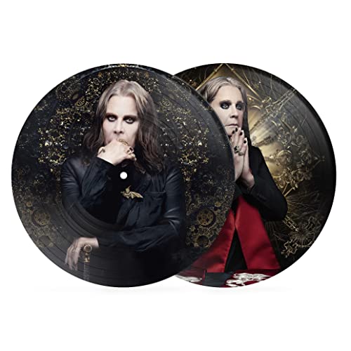 Ozzy Osbourne vinyl record with portrait of the musician in black.