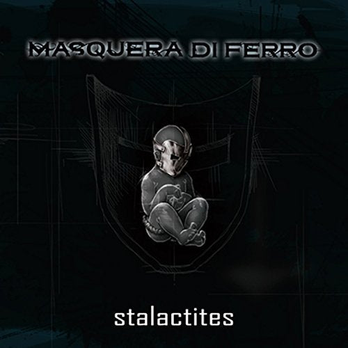 Dark album cover featuring a masked figure seated within a shield shape.