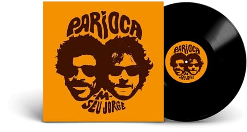 Orange vinyl record cover with two illustrated figures and black disc.