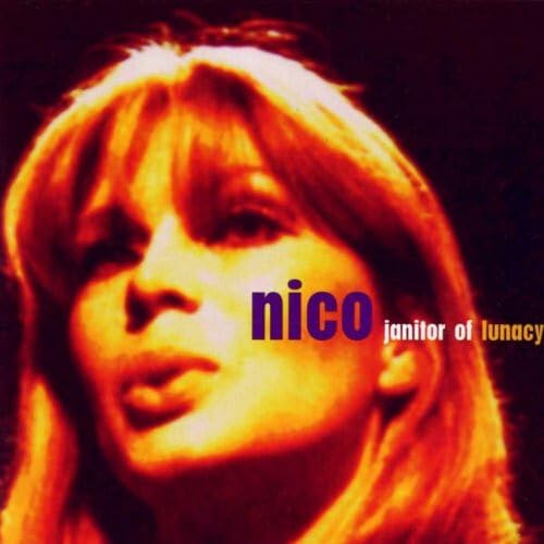 Close-up portrait of Nico with orange tint and album title text.