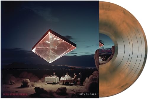 Vinyl record with orange swirl and cover art of a diamond shape.