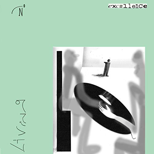 Vinyl record cover with a silhouetted figure and abstract shapes.