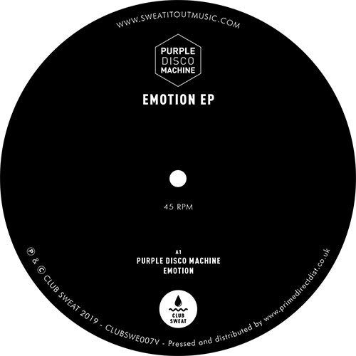 Black vinyl record label with white text: "Purple Disco Machine - Emotion EP".