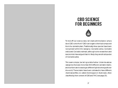 A book page titled CBD Science for Beginners with text about cannabis plant species.