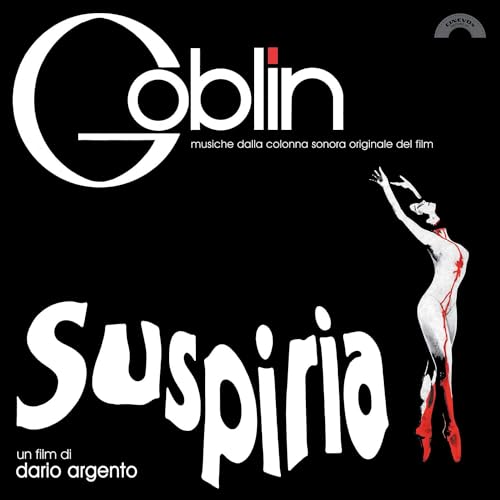 Black album cover for Goblin’s *Suspiria* soundtrack, featuring red text and silhouette.