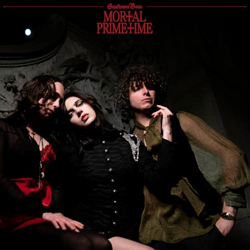 Sunflower Bean band portrait with ornate, dark background for “Mortal Primetime” CD.