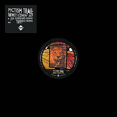 Black vinyl record with a colorful, abstract lion image in a square cutout.
