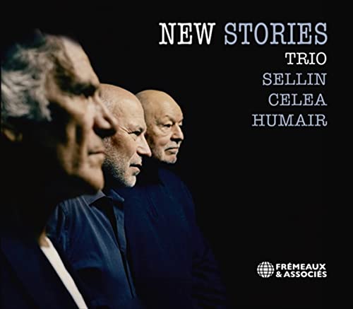 CD cover with black and white portraits of three men, text "New Stories Trio".