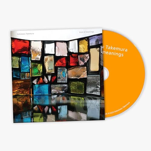 CD case with stained-glass image and orange disc beside it.