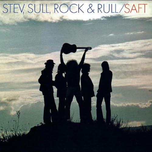 Vinyl album cover: silhouettes of people with a raised guitar.