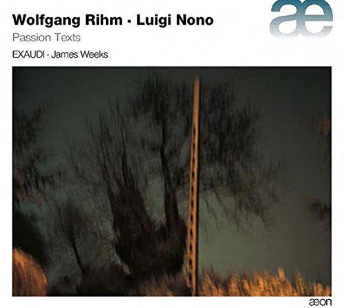 CD cover for “Passion Texts” by Rihm & Nono, blurred trees.