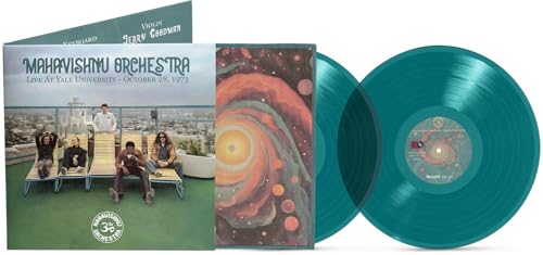 Mahavishnu Orchestra vinyl record with turquoise marble discs and album cover.
