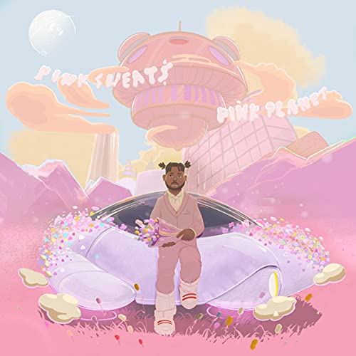 Album cover for Pink Sweat$'s "PINK PLANET" featuring a man and spaceship.