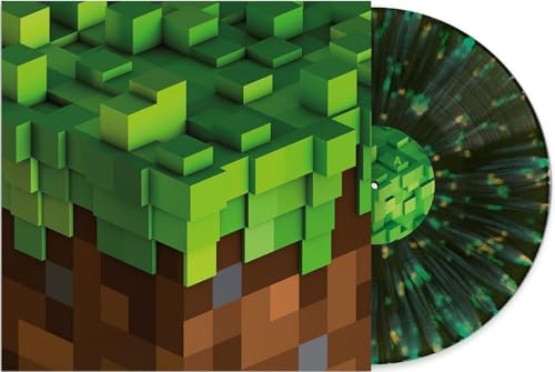 Minecraft-themed vinyl record with green pixelated landscape imagery.