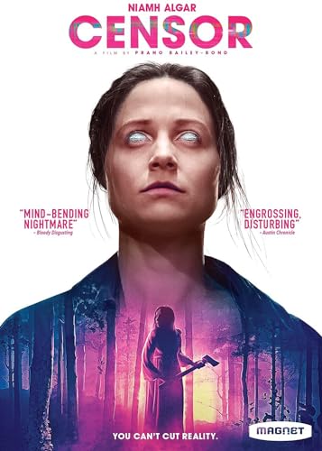 DVD cover for horror film "Censor" featuring a woman with vacant eyes.