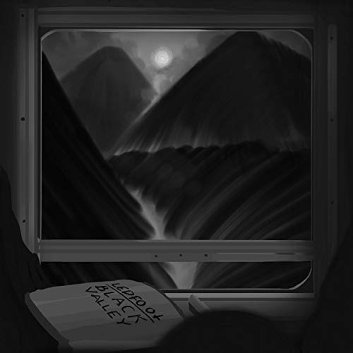 Black and white landscape viewed through a window frame, album art.