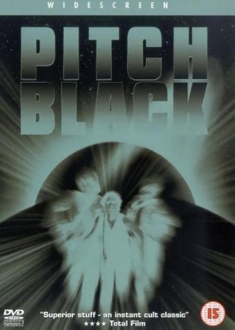 DVD cover for sci-fi film "Pitch Black" with figures in darkness.