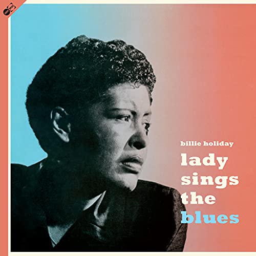 Billie Holiday portrait on album cover, “Lady Sings The Blues” vinyl.