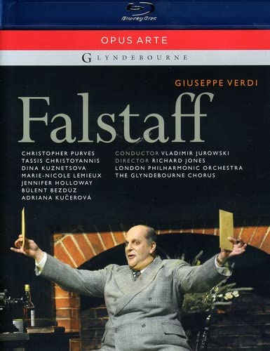 Blu-ray cover for Verdi's *Falstaff* opera, featuring a stage performance image.