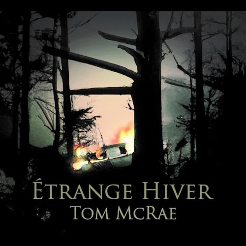 Album cover: dark forest scene with a burning vehicle and text.