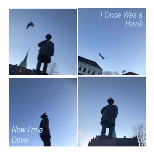 CD cover with a statue of a man and birds against a blue sky.