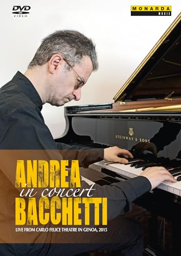 Pianist Andrea Bacchetti performing at a Steinway grand piano, DVD cover.