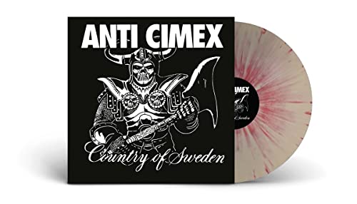 Vinyl record cover with a Viking illustration and marbled record beside it.
